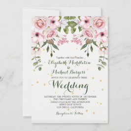 Wedding Elegant Floral Foliage Pink Green Kaart