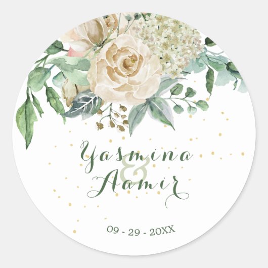 Wedding Elegant Floral neutraal Roos Gold Ronde Sticker (Voorkant)