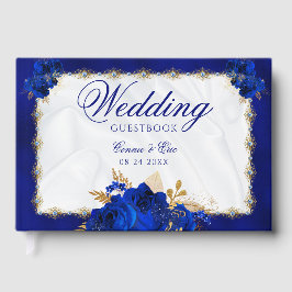 Wedding Elegant Floral Royal Blue Gold Gastenboek