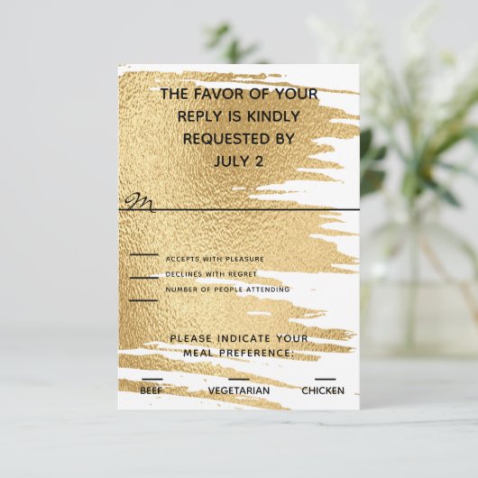 Wedding Elegant Gold en zwarte RSVP-kaart RSVP Kaartje (Staand voorkant)