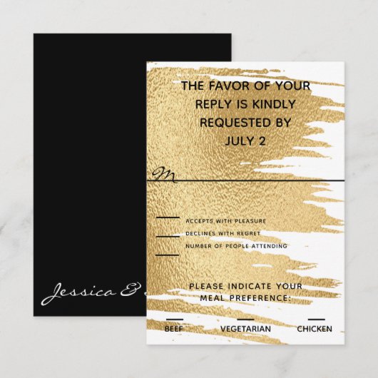 Wedding Elegant Gold en zwarte RSVP-kaart RSVP Kaartje (Voorkant / Achterkant)
