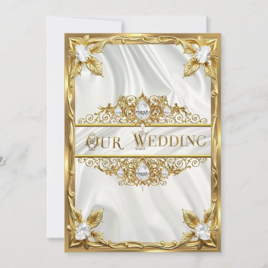 Wedding Elegant Gold Silk White Diamonds Gems Kaart (Voorkant)