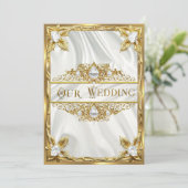 Wedding Elegant Gold Silk White Diamonds Gems Kaart (Staand voorkant)