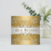 Wedding Elegant Gold Silver Lace Diamond Kaart (Staand voorkant)