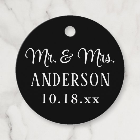 Wedding Elegant Modern Typografie Mr en Mrs Black Bedankjes Labels (Voorkant)