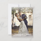 Wedding Elegant Monogram White Hearts Foto Bedankkaart (Voorkant)