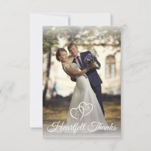 Wedding Elegant Monogram White Hearts Foto Bedankkaart