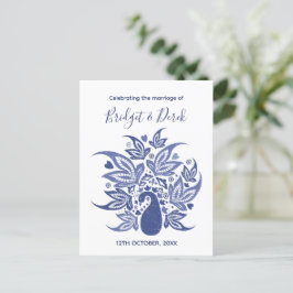 Wedding Elegant Peacock Blue en White Gepersonalis Uitnodiging Briefkaart