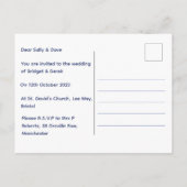 Wedding Elegant Peacock Blue en White Gepersonalis Uitnodiging Briefkaart (Achterkant)