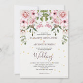 Wedding Elegant Pink Floral Foliage Kaart (Voorkant)
