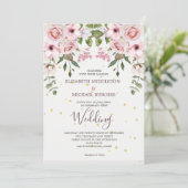 Wedding Elegant Pink Floral Foliage Kaart (Staand voorkant)