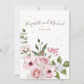 Wedding Elegant Pink Floral Foliage Kaart (Achterkant)