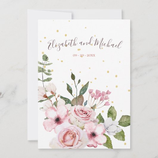 Wedding Elegant Pink Floral Foliage Kaart (Achterkant)