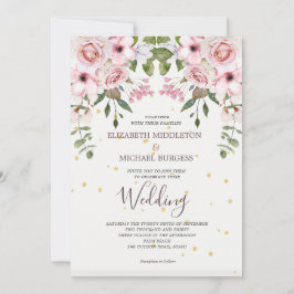 Wedding Elegant Pink Floral Foliage Kaart