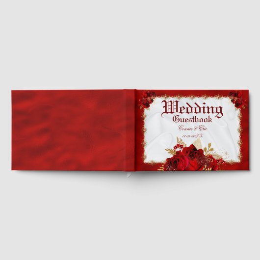 Wedding Elegant Red Gold White Floral Gastenboek (Volledig)