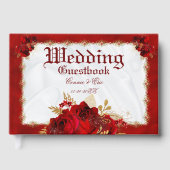 Wedding Elegant Red Gold White Floral Gastenboek (Voorkant)