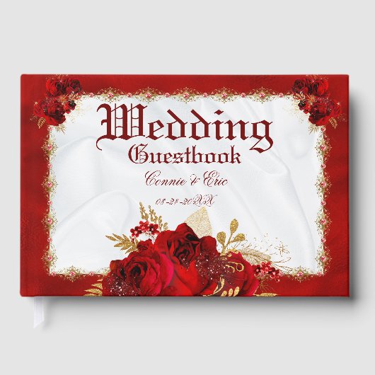 Wedding Elegant Red Gold White Floral Gastenboek (Voorkant)