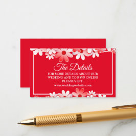 Wedding Elegant red White Floral Detail Informatiekaartje