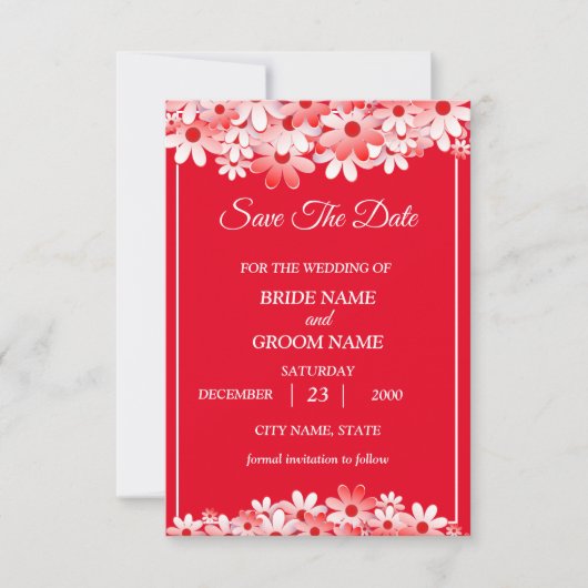 Wedding Elegant Red White Floral Save The Date (Voorkant)
