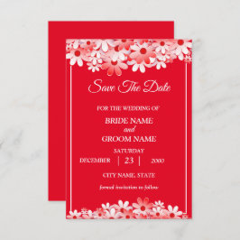 Wedding Elegant Red White Floral Save The Date