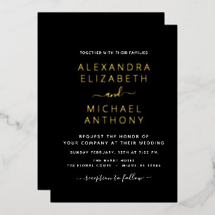 Wedding Elegant Romantic Black Gold Folie Uitnodiging