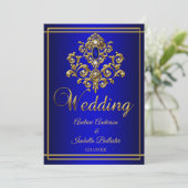 Wedding Elegant Royal Blue Gold Jewel 2 Kaart (Staand voorkant)