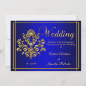 Wedding Elegant Royal Blue Gold Jewel Kaart (Voorkant)