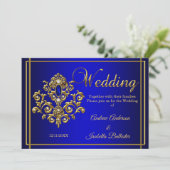 Wedding Elegant Royal Blue Gold Jewel Kaart (Staand voorkant)