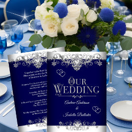 Wedding Elegant Royal Blue Silver Diamond Hearts Kaart