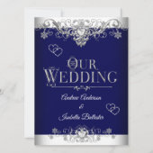 Wedding Elegant Royal Blue Silver Diamond Hearts Kaart (Voorkant)