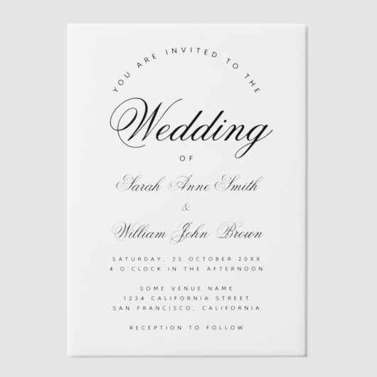 Wedding Elegant Script Calligraphy Translucent  Vellum Uitnodigingen (Voorkant)