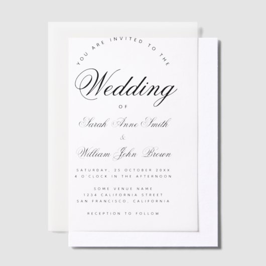 Wedding Elegant Script Calligraphy Translucent  Vellum Uitnodigingen (Offset)