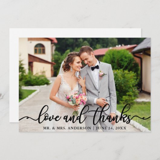 Wedding Elegant Script Love and Bedankt Photo (Voorkant / Achterkant)