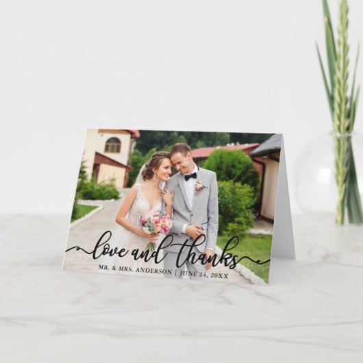 Wedding Elegant Script Love and Bedankt Photo Fold (Voorkant)