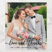 Wedding Elegant Script Love and Bedankt Photo Wijn Etiket (Enkel label)