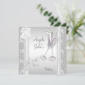 Wedding Elegant Silver White Lace Floral Kaart (Staand voorkant)