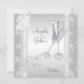Wedding Elegant Silver White Lace Floral Kaart (Voorkant)