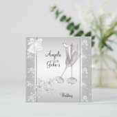Wedding Elegant Silver White Lace Floral Kaart (Staand voorkant)