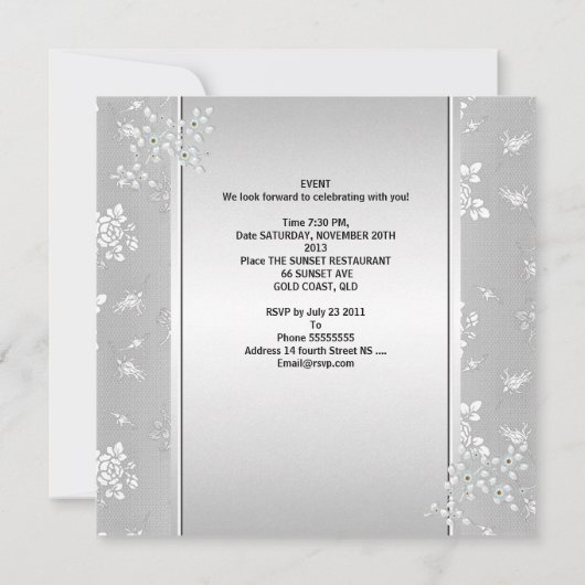 Wedding Elegant Silver White Lace Floral Kaart (Achterkant)