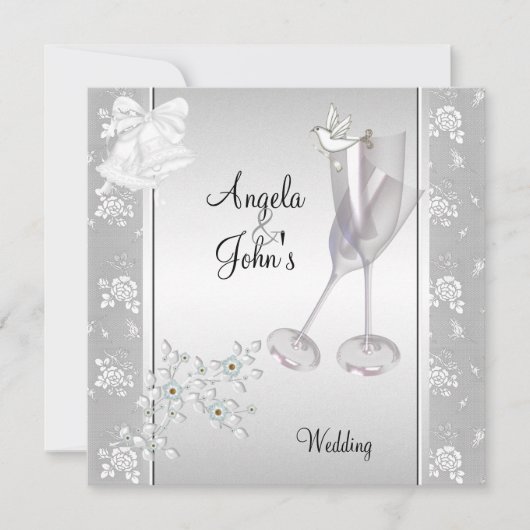 Wedding Elegant Silver White Lace Floral Kaart (Voorkant)