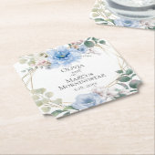 Wedding Elegant Sky Blue Peony Flowers Kartonnen Onderzetters (Gekanteld)