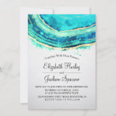 Wedding Elegant Waterverf Blauwgroen en Gold Agate Kaart (Voorkant)