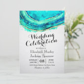 Wedding Elegant Waterverf Blauwgroen en Gold Agate Kaart (Staand voorkant)