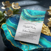 Wedding Elegant Waterverf Blauwgroen en Gold Agate Kaart