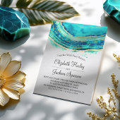 Wedding Elegant Waterverf Blauwgroen en Gold Agate Kaart