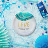 Wedding Elegant Waterverf Blauwgroen en Gold Agate Papieren Bordje (Feest)