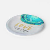 Wedding Elegant Waterverf Blauwgroen en Gold Agate Papieren Bordje (Gekanteld)