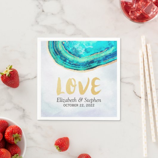 Wedding Elegant Waterverf Blauwgroen en Gold Agate Servet (Insitu)