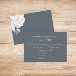 Wedding Elegant Waterverf Blush Rozen Floral Grey RSVP Kaartje