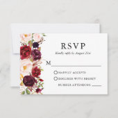 Wedding Elegant Waterverf Burgundy Floral RSVP Kaartje (Voorkant)